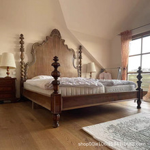美式复古实木雕花高背中古卧室酒店民宿罗马柱婚床公主床双人床