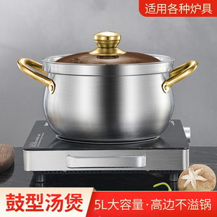 Cross-border Stainless Steel Soup Pot Household Large Capacity Soup Pot Drum Deepening Induction Pot Gift Wholesale
