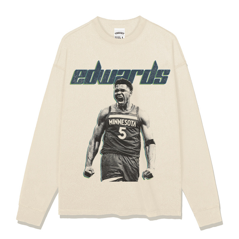 Edwards American Star camiseta de calle hip-hop marca de tendencia impresión retro hacer viejo lavado pesado suelto manga corta