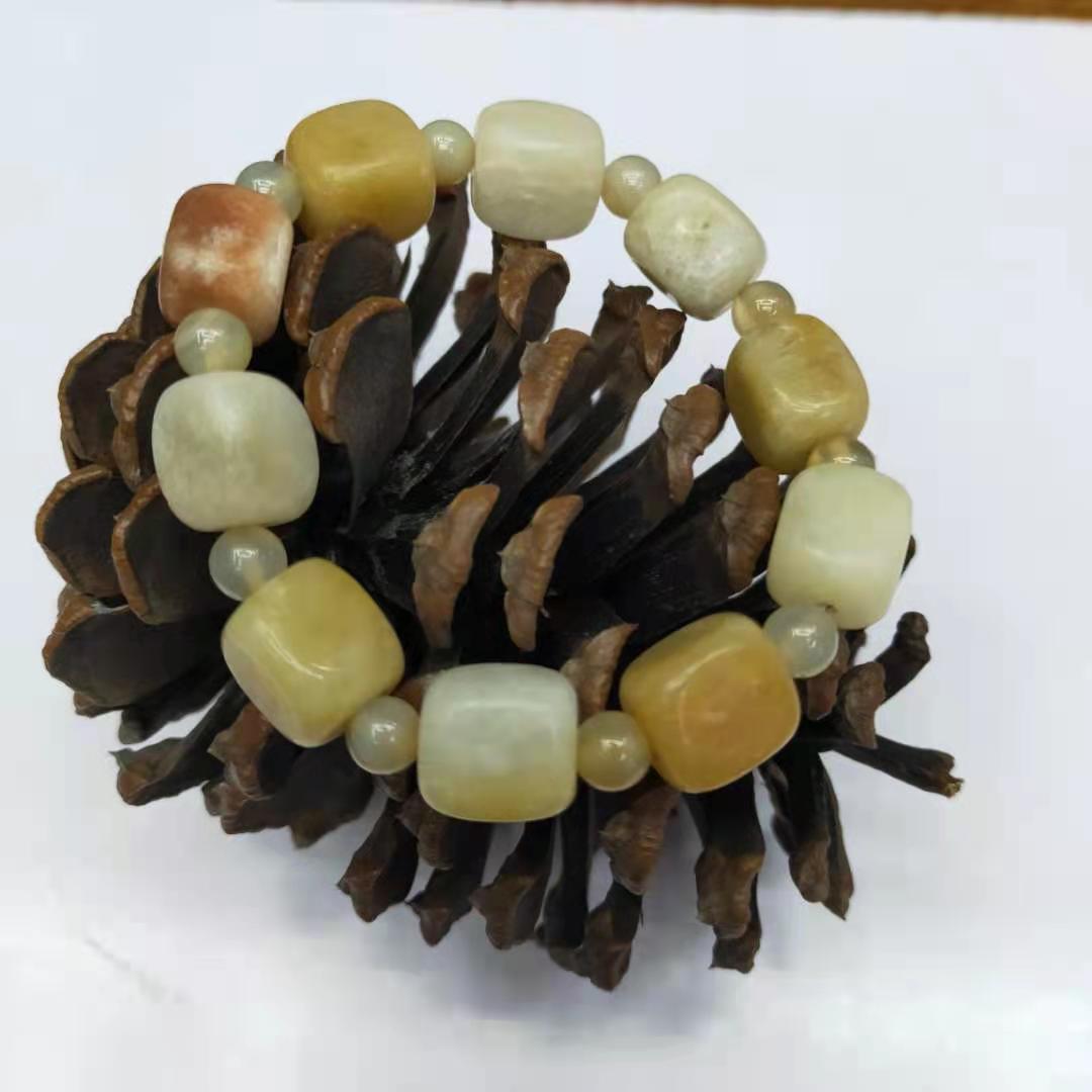 Factory wholesale of natural square yellow jade irregular combination bracelets, diy yellow jade bracelets, Buddhist prayer beads and lucky charms detail image 2