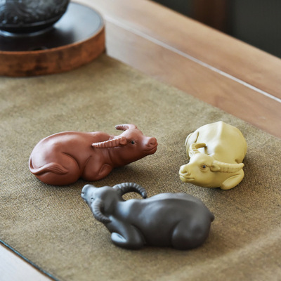 牛轉乾坤創意紫砂茶寵擺件茶道可養招財茶玩茶桌家居迷妳卡通祥牛