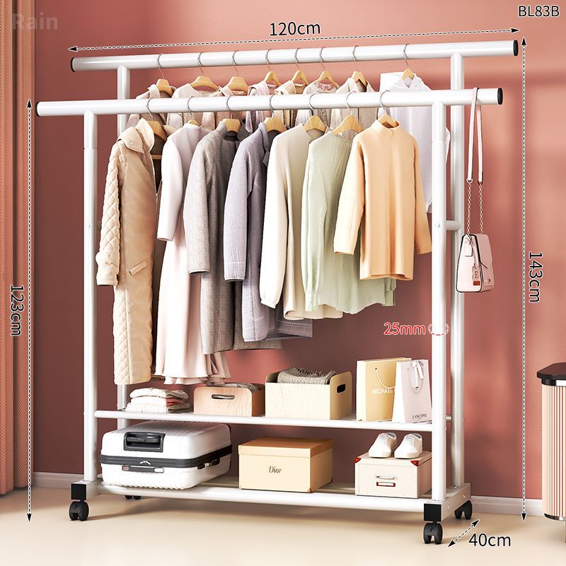 Percha de gorras para el suelo doméstico dormitorio móvil ropa crema simple dormitorio percha de ropa percha de secado percha vertical