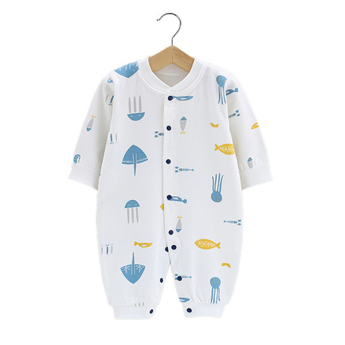 Baby Bodysuit, Combed Cotton, Unisex Long-Sleeve Crawling Suit, Spring and Autumn Printed Romper