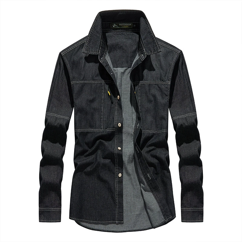 Новая весенне-осенняя мужская Свободная джинсовая рубашка с инструментами, Уличная Повседневная рубашка в стиле ретро для средних лет, мужская рубашка