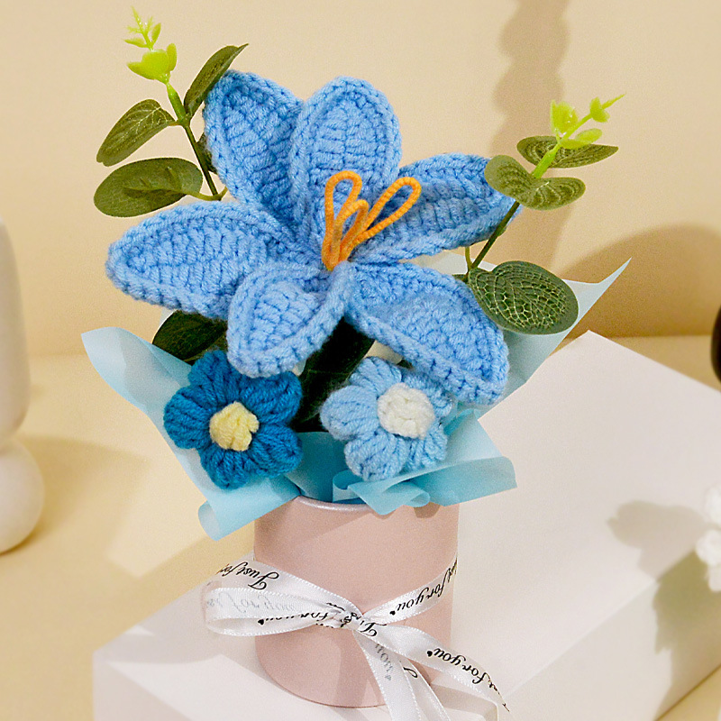 파란 튤립 펜꽂이 화분 꽃다발