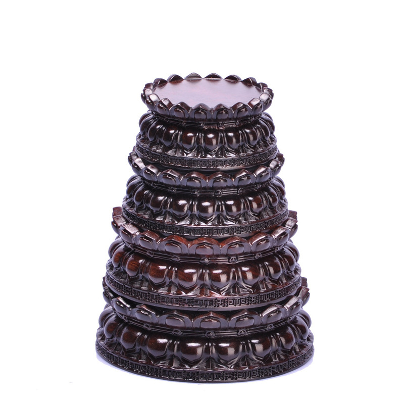 Solid Wood Guanyin Lotus Base Large Diameter Buddha Statue Jade Vase Base Black Catalpa Carved Round Base