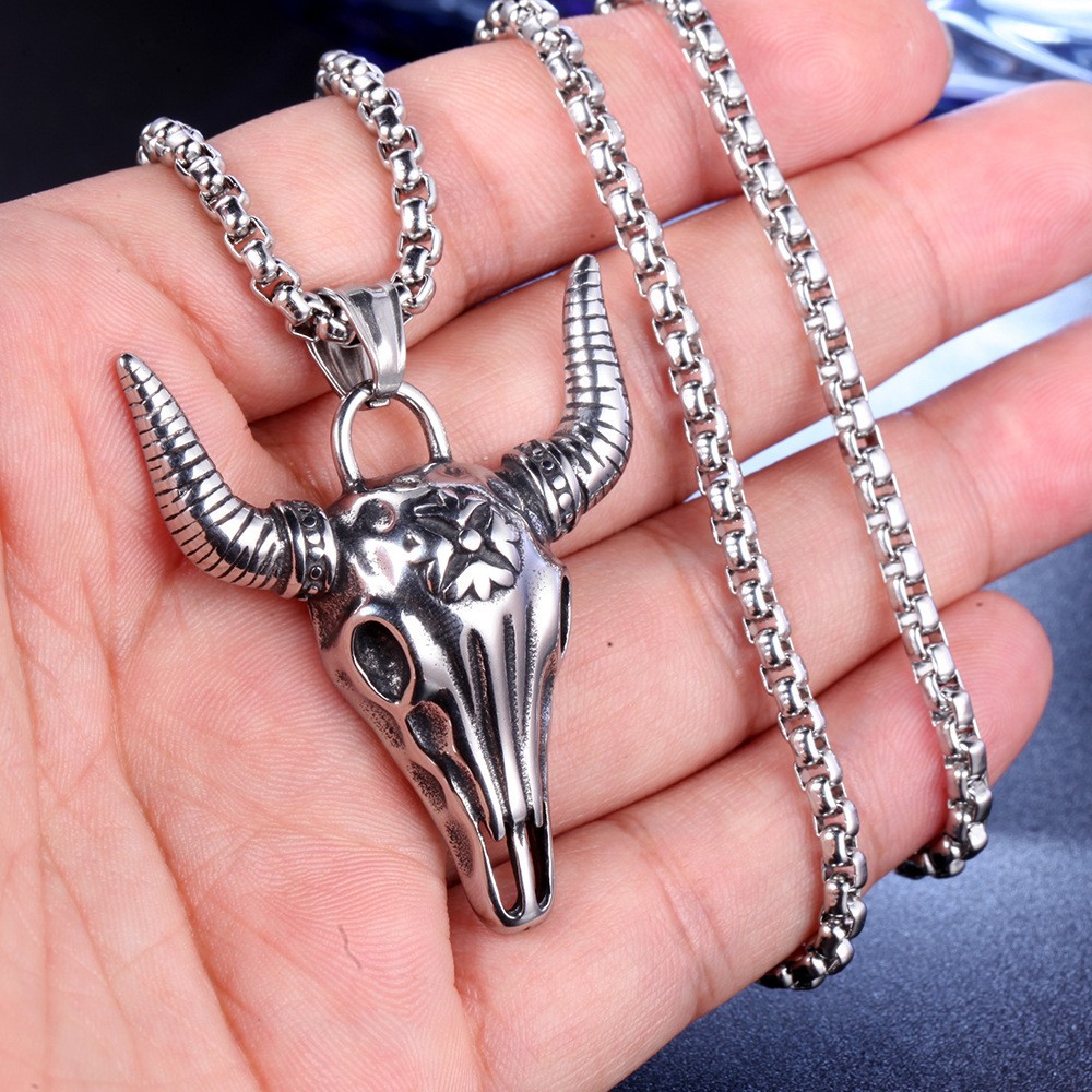 Daily, Street Occasion Punk Cattle Titanium Steel 18K Gold Plated Men's Men Pendant Necklaces