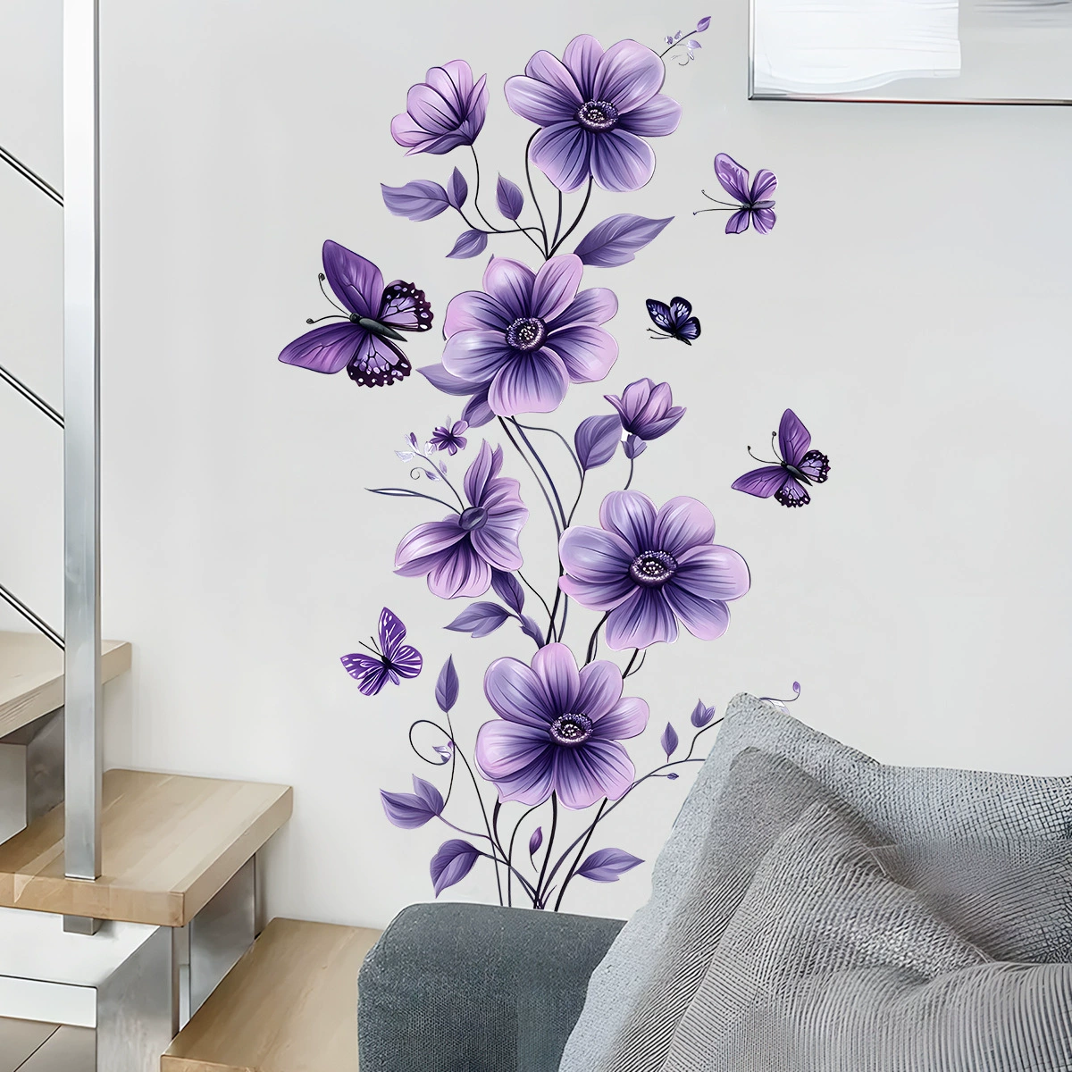 Наклейка на стену Purple Butterfly Flower, новый AD9209, спальня, гостиная, фон, съемная самоклеящаяся наклейка