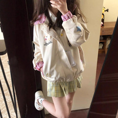 美式复古小狗刺绣撞色翻领休闲外套女秋季新款宽松百搭夹克棒球服