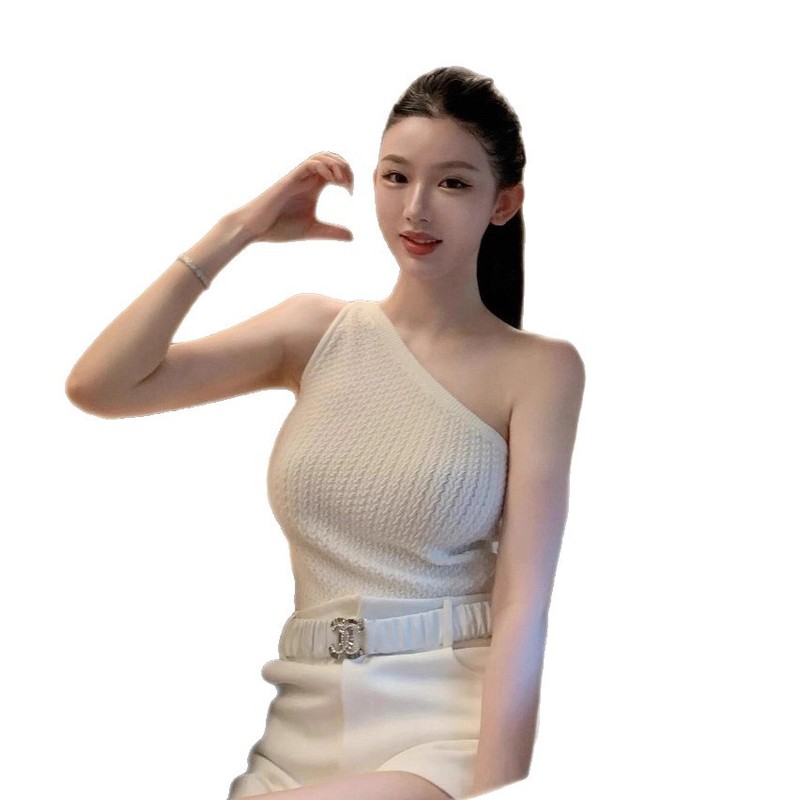 今年流行白色斜肩上衣女2025夏季减龄时尚洋气高级感修身显瘦T恤|undefined