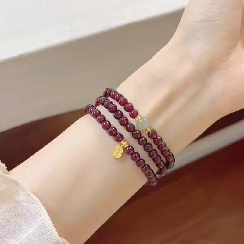 天然石ワインレッドガーネットブレスレット女性のためのHetian翡翠ブレスレット女性のためのマルチサークルブレスレットガールフレンドギフト新しいクリスタル|undefined