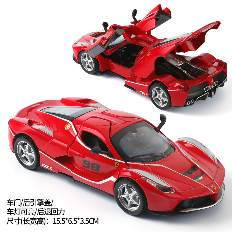 Jiaye rojo FX versión de pista modelo de coche de aleación Tire hacia atrás sonido y luz coche de juguete puerta coche deportivo 32164 en caja