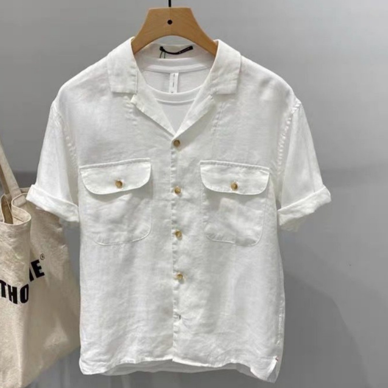 Summer High-End Fashion Solid Color Short-Sleeve Shirt Men's Japanese Trendy Casual Simple Versatile Suit Collar Shirt