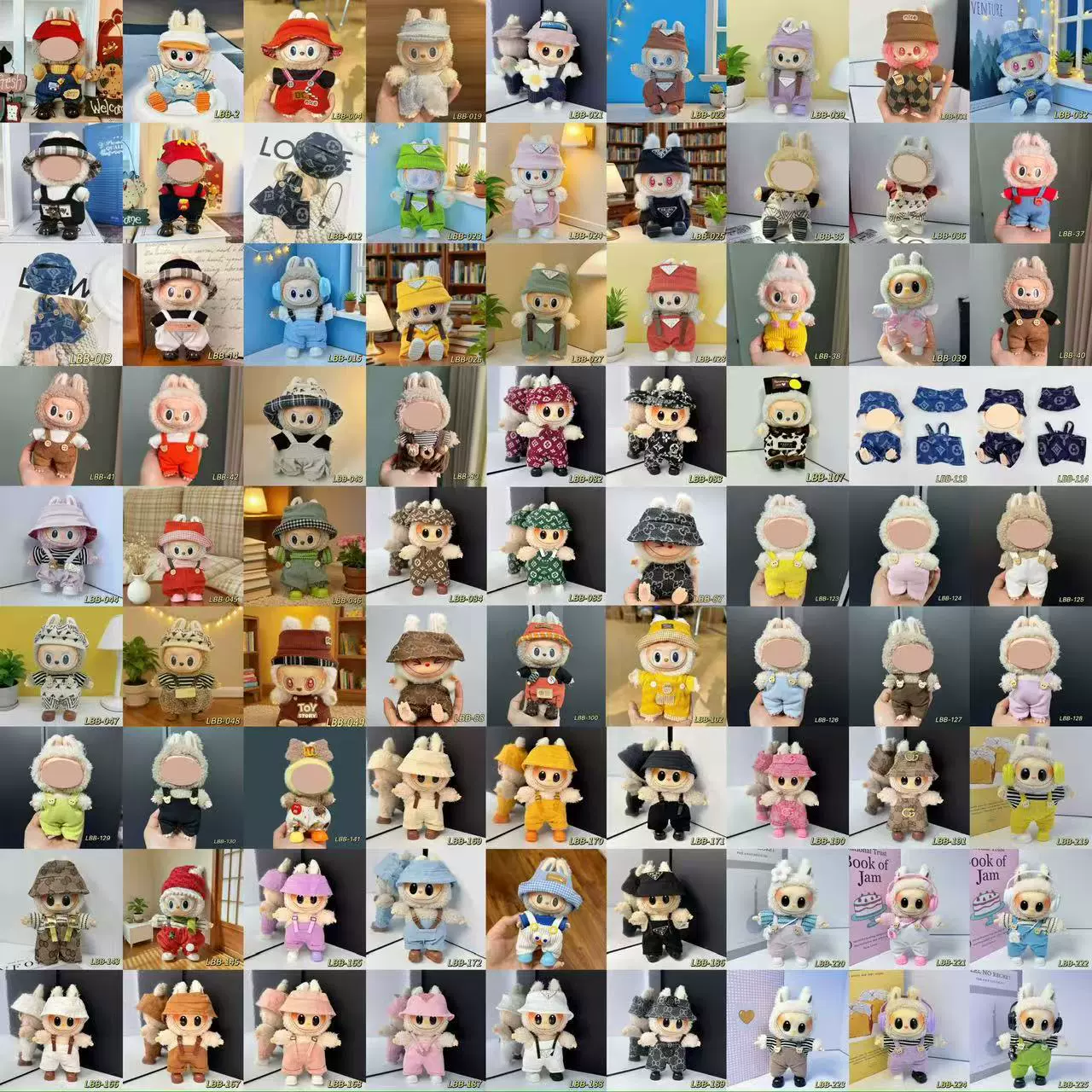 labubu娃衣服一二三代批发盲盒毛绒挂件拉布布玩偶休闲背带裤换装