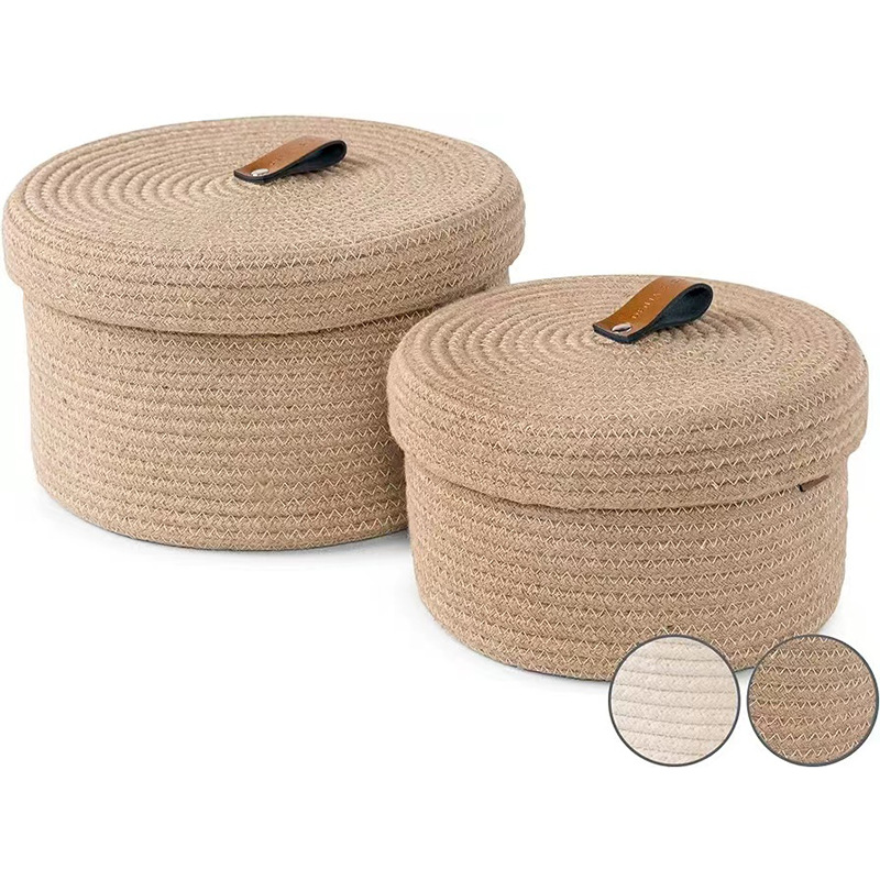 Foreign trade cotton rope woven storage basket storage box desk storage with lid snack toy cotton cord storage basket wholesale