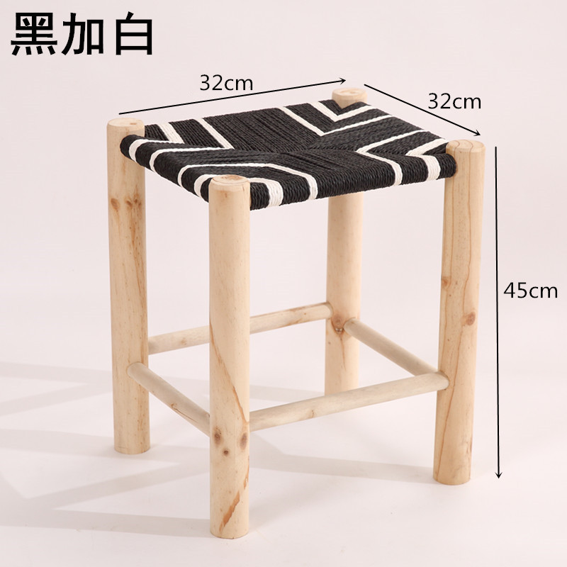 Household Leisure Hand-Woven Small Stool Simple Shoe-Changing Square Stool Dressing Stool Manufacturer Direct Sales Dining Table Stool Chair