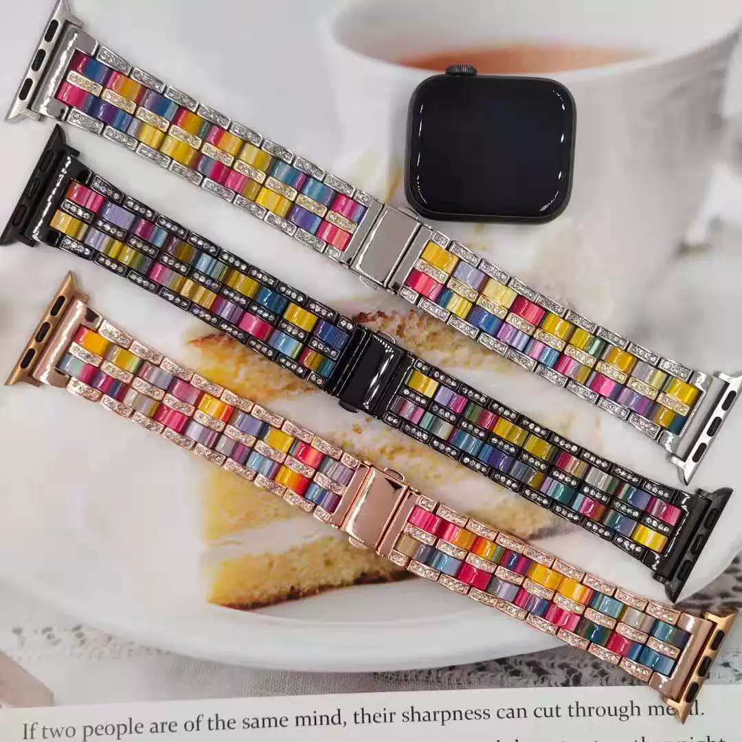 Подходит к Apple S8 с Applewatch S7 Five - жемчужная смола металл бриллиант ремешок IWATCH SE
