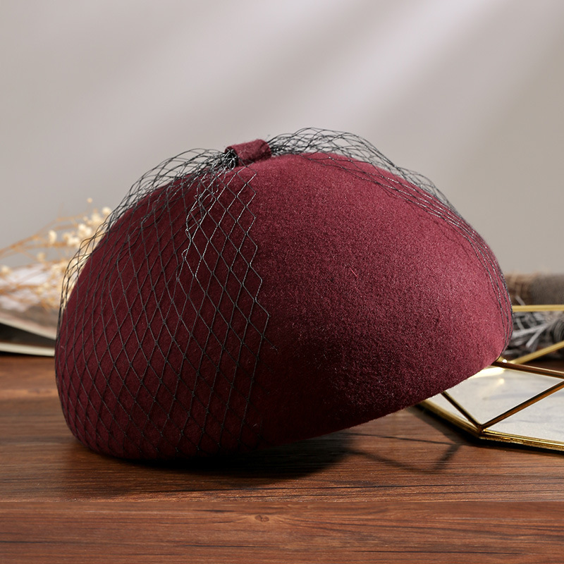 Butta Hat Women's Autumn and Winter All-match Wool Beret British Felt Twee Hat Elegant Lace Top Hat PT1051