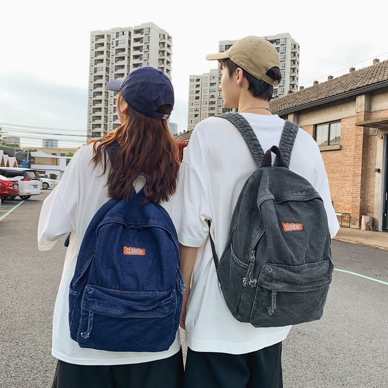 Vintage Washed Denim Canvas Backpack 2024 New Japanese Style Simple Women's Backpack Lazy Style College Student Schoolbag
