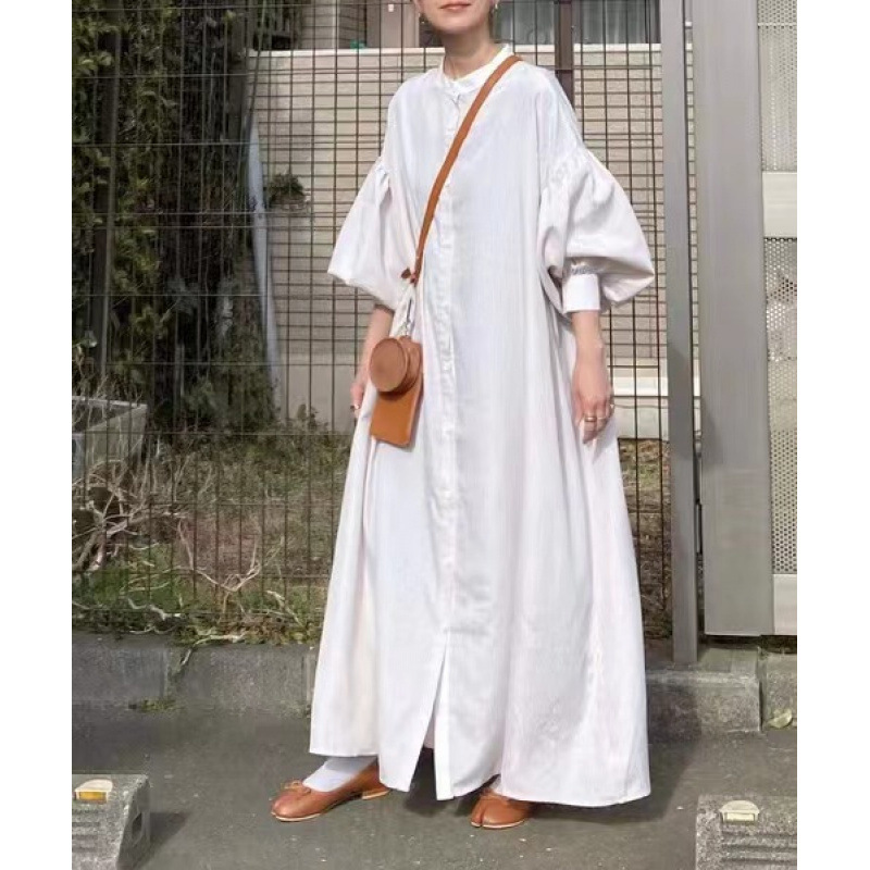 Cross-border Japanese Style Loose Ultra-plus size Bubble Puff Sleeve Shirt Dress with Breasted Ankle-length Dress for dress Women Cross-border Japanese Style Loose Ultra-plus size Bubble Puff Sleeve Shirt Dress with Breasted Ankle-length Dress for dress Women