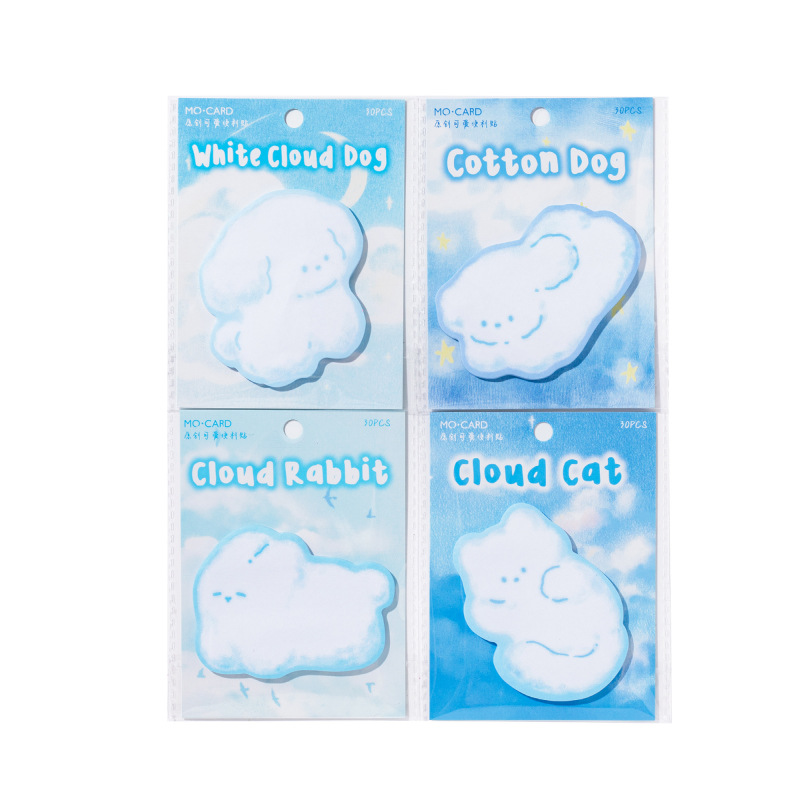 Notas adhesivas de forma especial de papel kraft blanco Mo Nube pequeña mascota linda niña de dibujos animados mensaje material de cuenta manual n pegatinas
