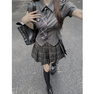 Summer Preppy Style Design Niche Asymmetrical Waist Short Shirt Top + Jk Pleated Skirt Sexy Suit