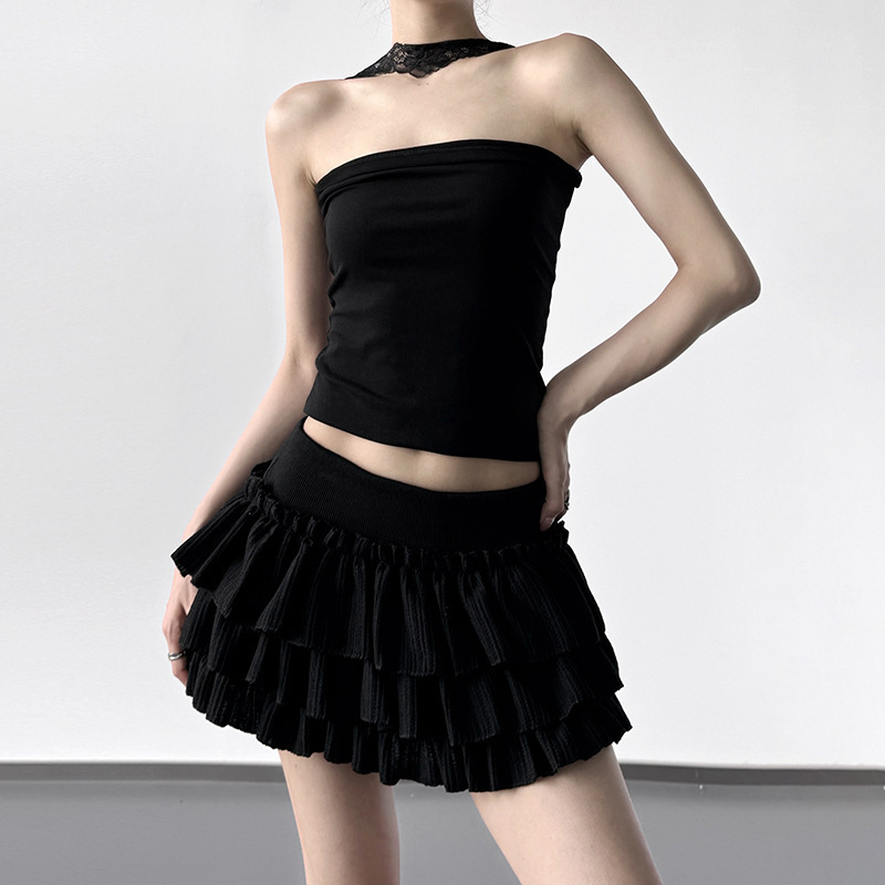 Black Hot Girl Halterneck Off-Shoulder Sleeveless Camisole Women's Summer Outer Wear Tube Top Design Niche Slim Top