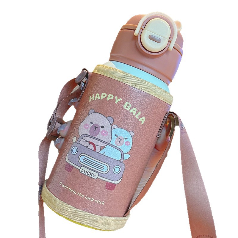 Dibujos animados 316 acero inoxidable doble bebida creativa para niños termo taza de agua de paja de asta regalo de coche portátil al por mayor