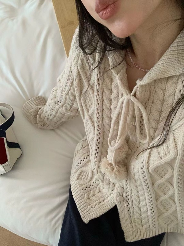 十三行韩系慵懒风软糯抽绳针织开衫女秋季洋气百搭显瘦毛衣上衣女|undefined