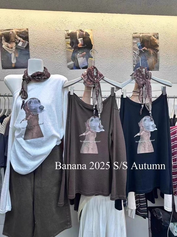 2025早秋新款韩版时尚狗狗印花长袖T恤女宽松慵懒ins百搭上衣潮|undefined