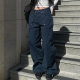Cross-border Street Style Fashion Irregular Rivet Stitching Design Split Jeans Low Waist Straight All-match Casual Pants