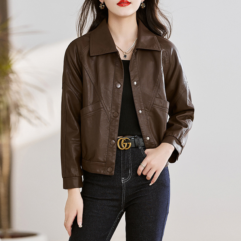 Haining Genuine Leather Coat Women's Black Leather Jacket 2024 New Short Motorcycle Maillard Sheepskin Loose