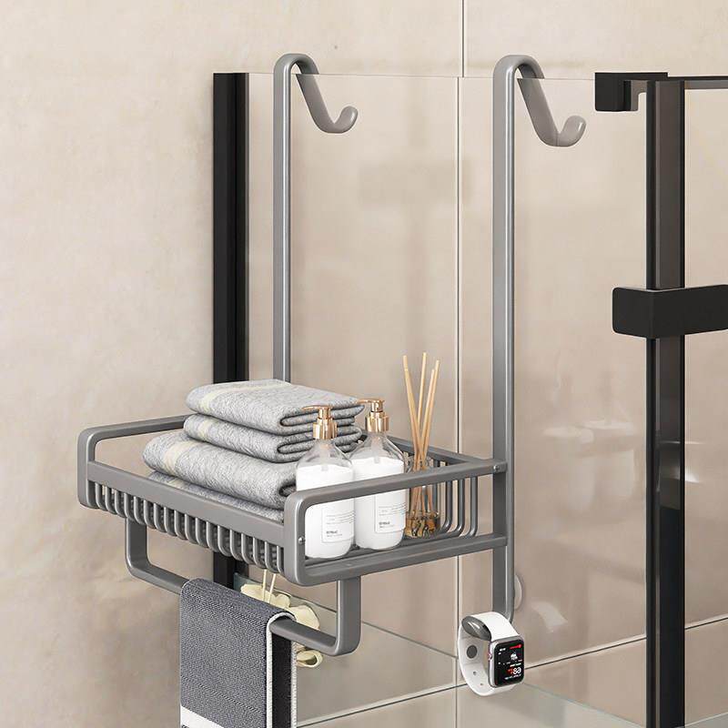 Gunmetal Gray Bathroom Storage Rack, Toilet Shower Room Glass Door Shelf Hanger, Bathroom Towel Rack Storage Rack Gunmetal Gray Bathroom Storage Rack, Toilet Shower Room Glass Door Shelf Hanger, Bathroom Towel Rack Storage Rack