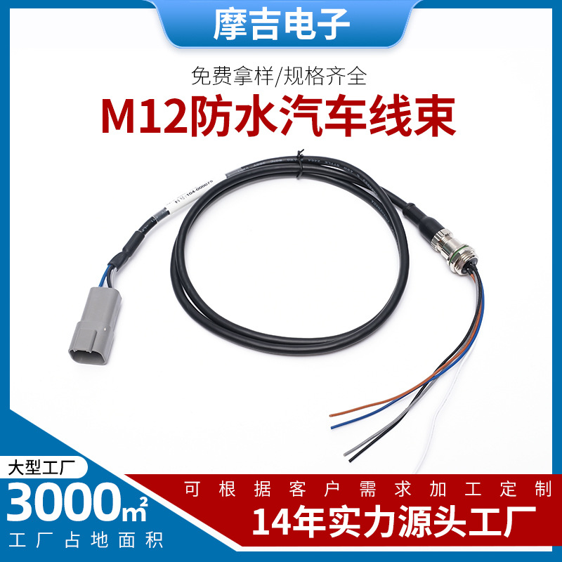 定制安防连接线束 M12防水线束 IP68级防水 4芯防水连接线束