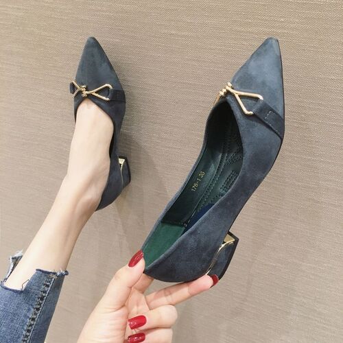 Fashionable French shallow-cut commuting professional work shoes, chanel style pointed and thick heel single-layer shoes, women's 2025 summer and autumn new style
