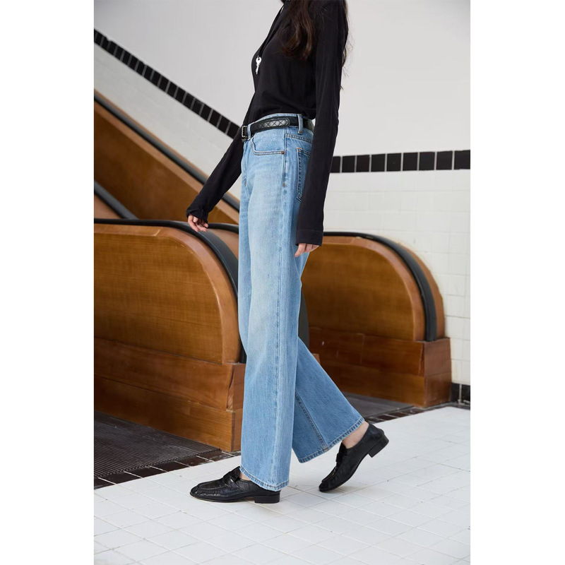 Ac*E Same-Origin Stereo Tailoring Straight-Leg Flared Jeans for Women, Autumn and Winter Work Clothing, Versatile Slimming Look High-Waisted Casual Pants