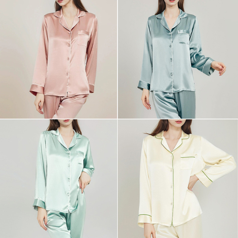 Silk Pajamas for Women 100% Mulberry Silk Long-Sleeved Long Pants Home Wear Set Spring Two-Piece Set