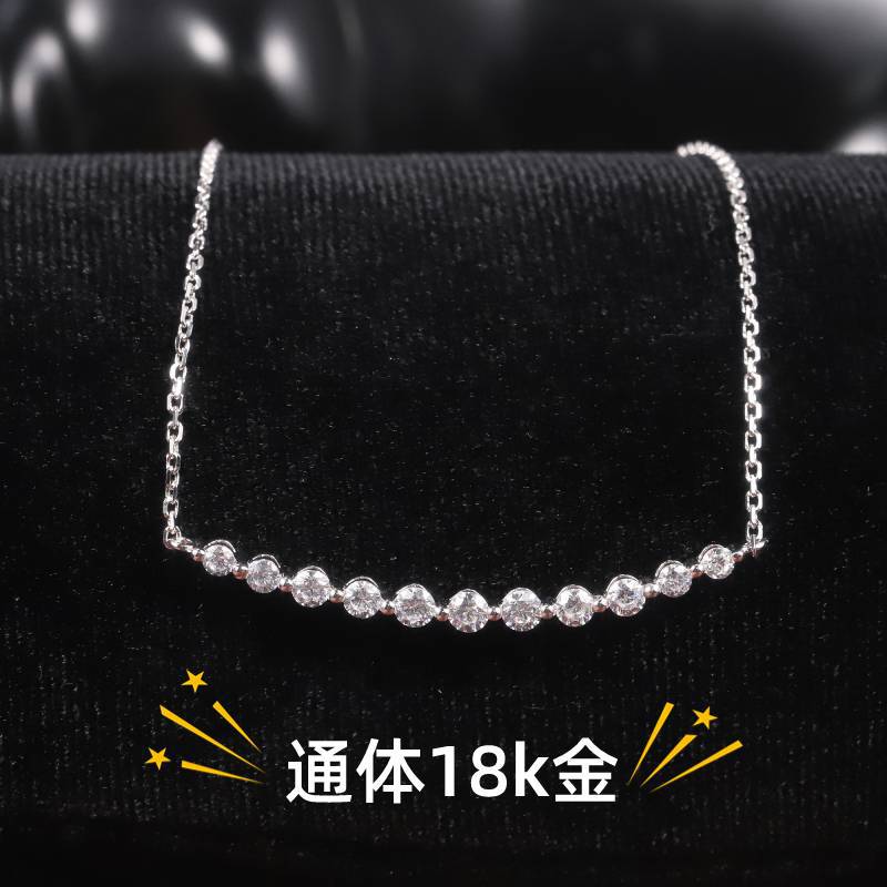 清冷風秋冬高級感壹字鎖骨鏈CVD/HPHT培育鑽石9/10/14/18k金項鏈