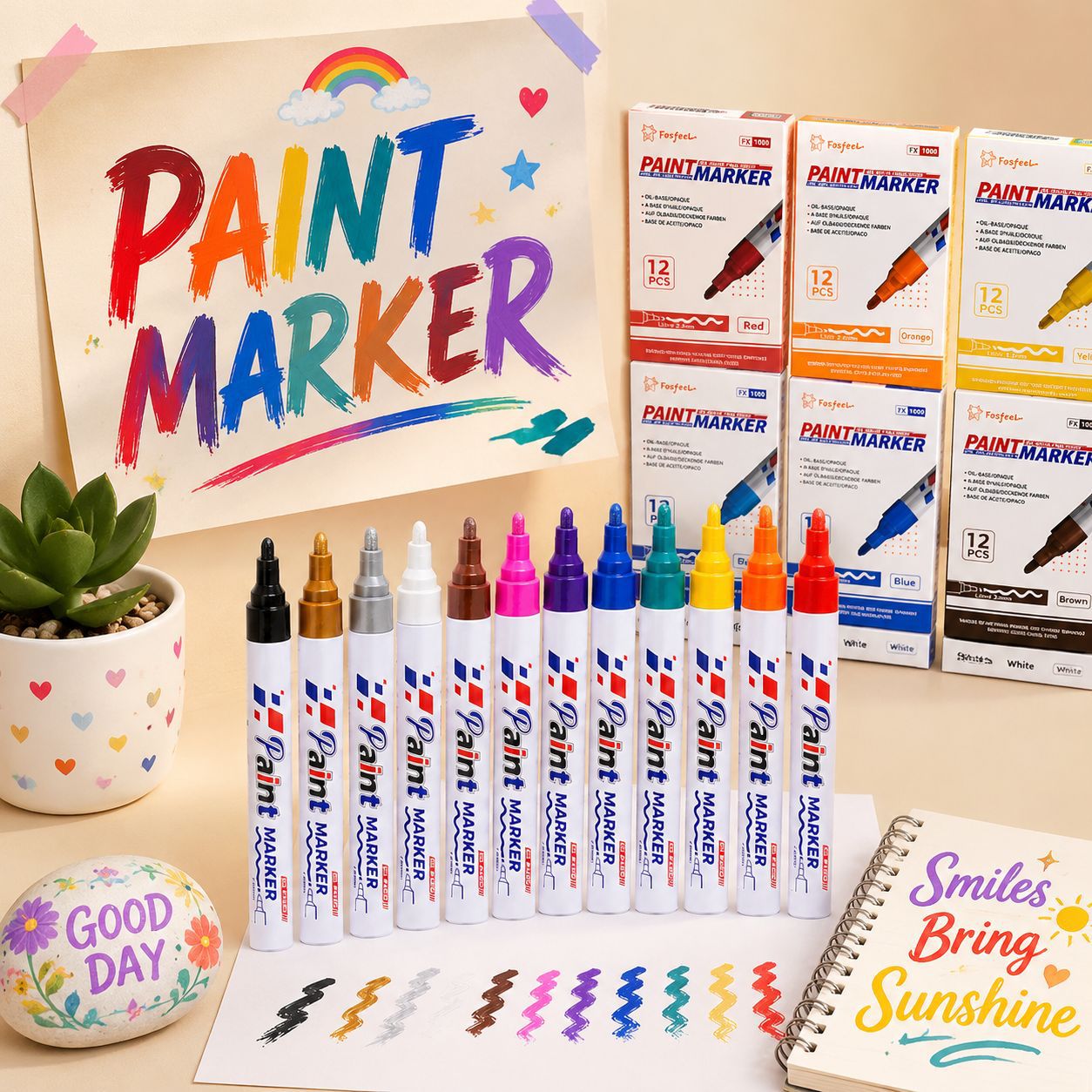 Cross-Border Colored Paint Pen Set, Oil-Based Waterproof Graffiti Furniture Metal Touch-Up Pen, Large Capacity Marker Graffiti Pen