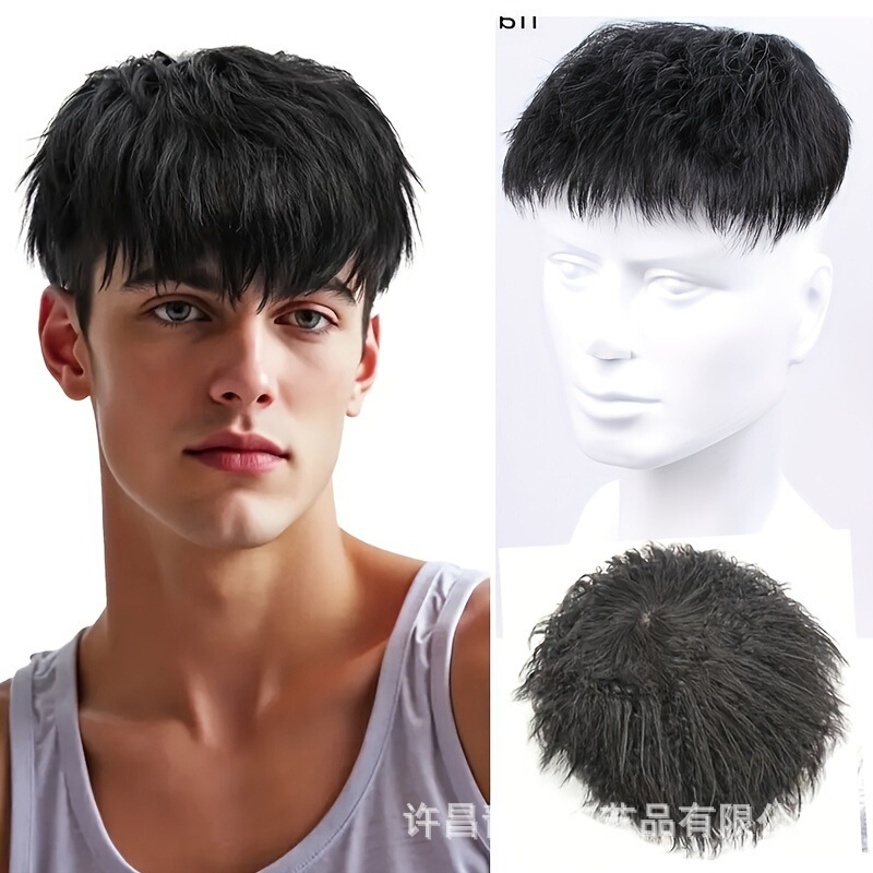 Real Hair Toupee Men's Short Hair Wig with Natural Hair, Stylish Micro Front Bangs, Morgan Perm, Men's Top Hairpiece Real Hair Toupee Men's Short Hair Wig with Natural Hair, Stylish Micro Front Bangs, Morgan Perm, Men's Top Hairpiece