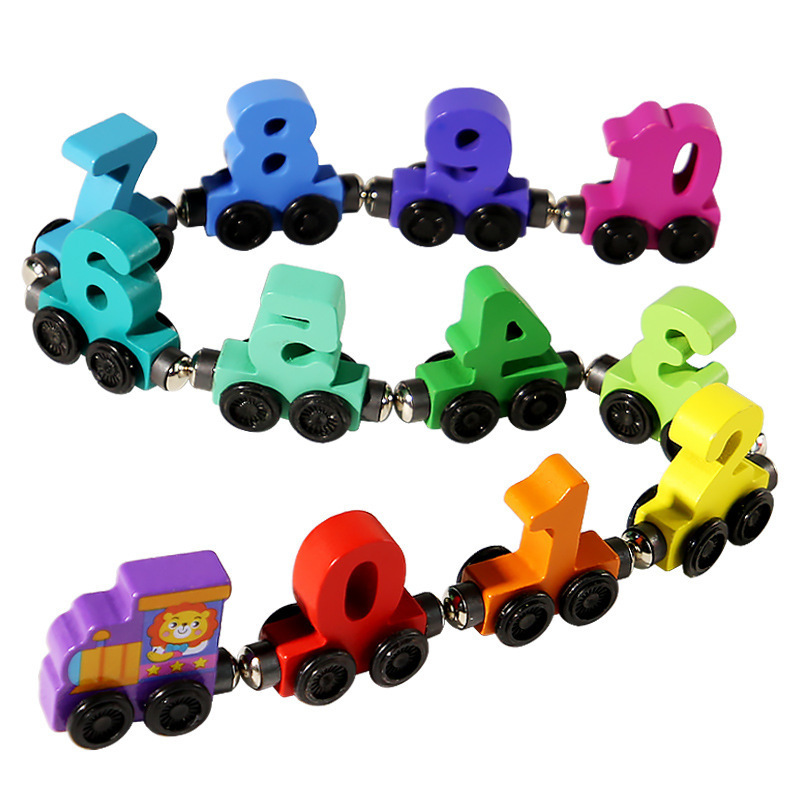 木製子供用磁気デジタル列車ビルディングブロック組み立て車赤ちゃん啓発早期教育デジタル認知教育玩具|undefined