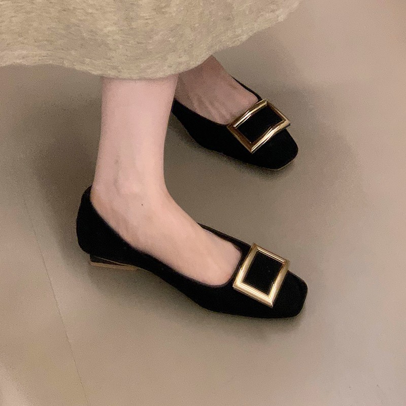 速鼎家! 2025新款金属方扣浅口法式单鞋女粗跟方头玛丽珍鞋通勤鞋|undefined