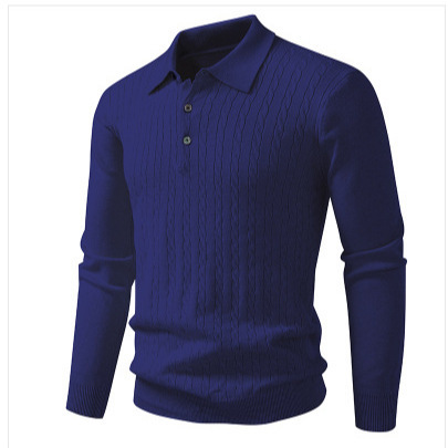 Foreign Trade 2025 New Sweater Men's Large Size Jacquard Knitwear Lapel Bottoming Shirt Pure Color Knitwear Polo Shirt