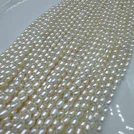 3-4.5mm天然淡水米珠项链半成品微瑕可diy项链手链厂家直销