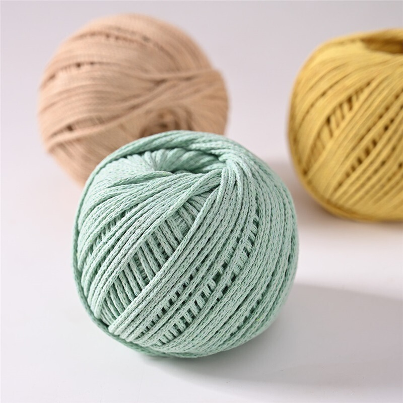 2mm Hollow Cotton Round Yarn Ball, Hollow-Out Bag DIY Material Kit, Handmade Weaving Cotton and Linen Stiff Yarn Ball