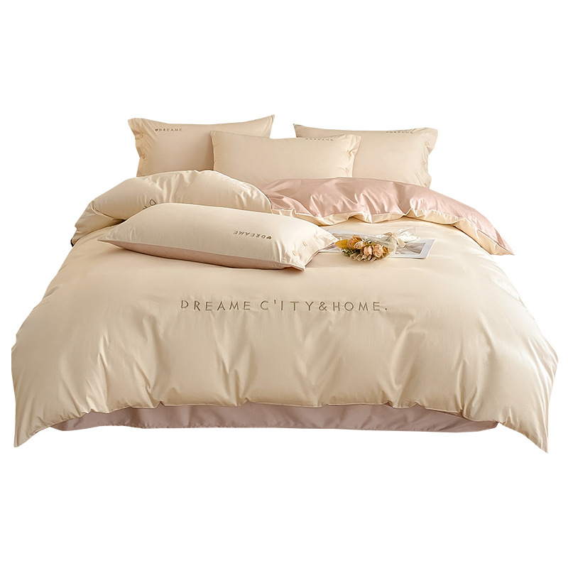 Cama de algodón cuatro piezas estudiantes tres piezas cubierta de edredón bordado de algodón sábanas caseras ropa de cama impresión y teñido activo