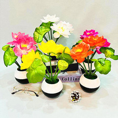 假花盆栽仿真荷花7頭睡蓮荷塘月色蓮花盆景新款三朵大荷花裝飾擺