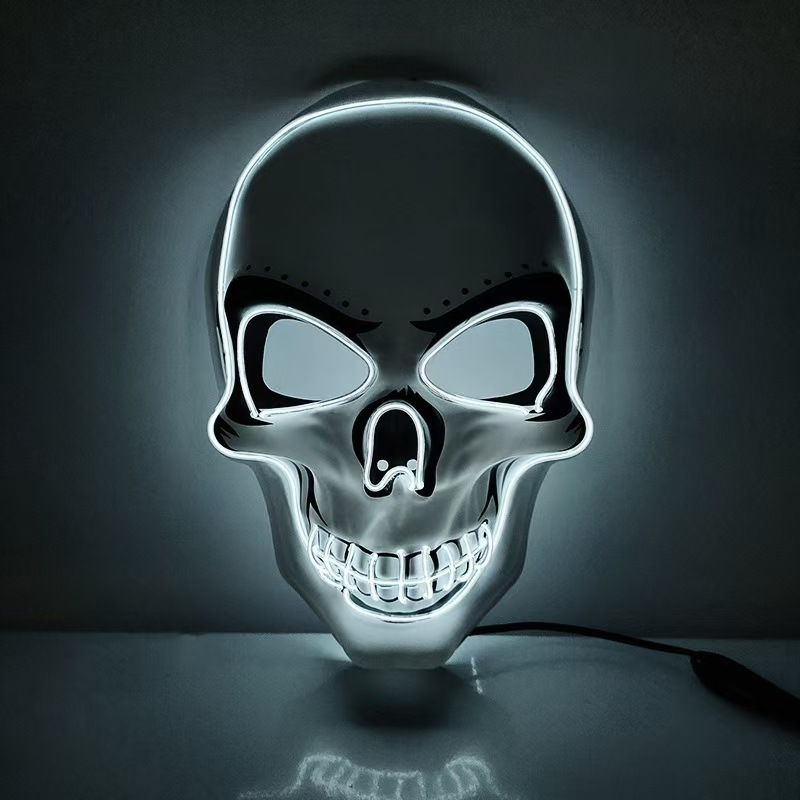 Halloween máscara de luz fría de PVC cráneo blanco máscara luminosa de fantasmas de terror