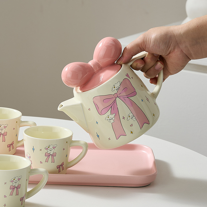 Juego de té de cerámica Tetera de flores de kung fu para niñas, hervidor de agua frío con filtro resistente al calor lindo, taza de agua iNS, tetera