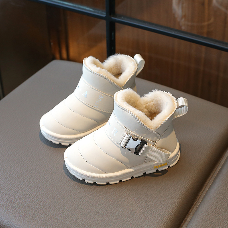 New winter cotton shoes with wool thickening boys fur one children's cotton boots waterproof_voghion.com